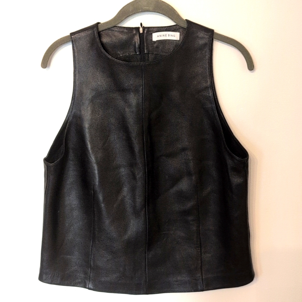 Anine Bing Black Leather Top Size Medium